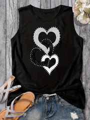 Three Hearts Linked Print Tank Top for Summer