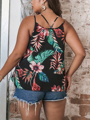 Vacay Cami Top Women's Plus Tropical Print V Neck