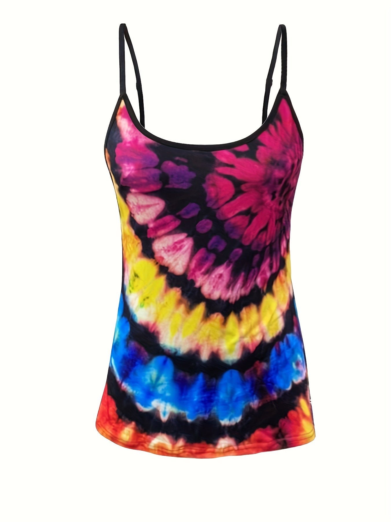 Tie Dye Spaghetti Strap Fitness Top Round Neck Stretchy Activewear