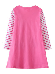 Girls Cotton Long Sleeve Dress Striped Print Patchwork Kids Clothes