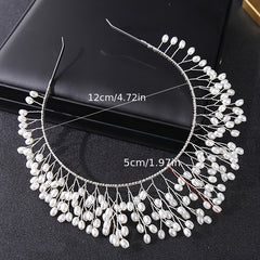 Hand Woven Hairband Leaf Faux Pearl Headbands For Women Bride Crown Tiara Weddin