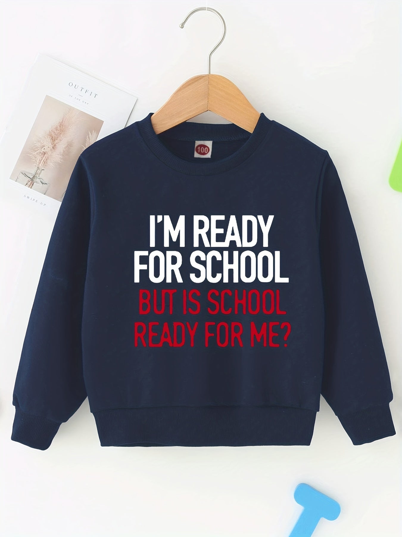 Boys School Letter Print Hooded Sweatshirt