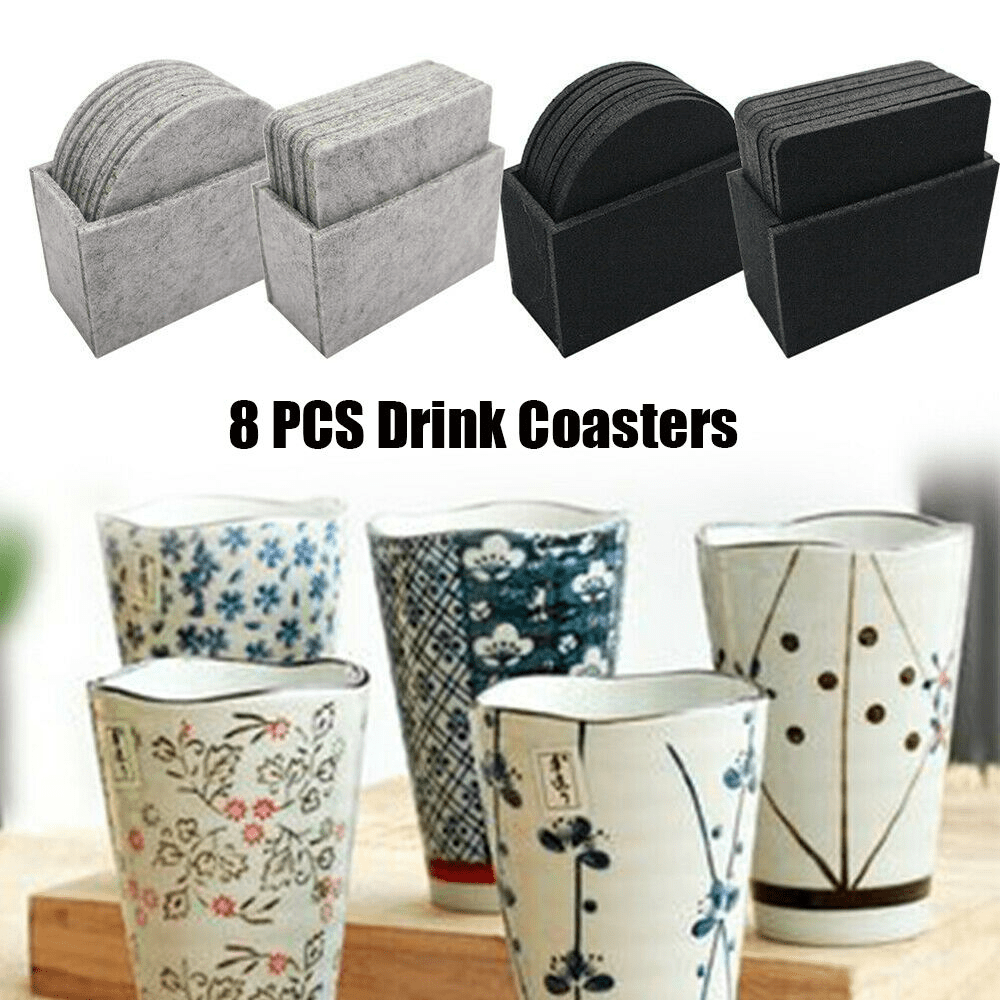 8 Drink Coasters Cup Mat With Holder Non slip Anti scalding