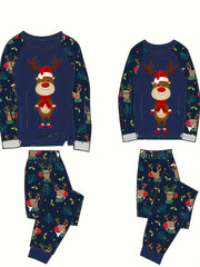 Christmas Deer Print Pajama Set Long Sleeve Round Neck Top & Lounge Pants
