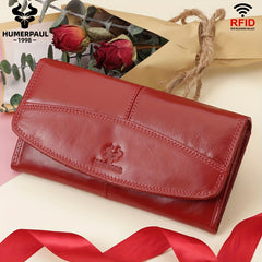 HUMERPAUL Women'S Leather Long Wallet Large Capacity Casual Style