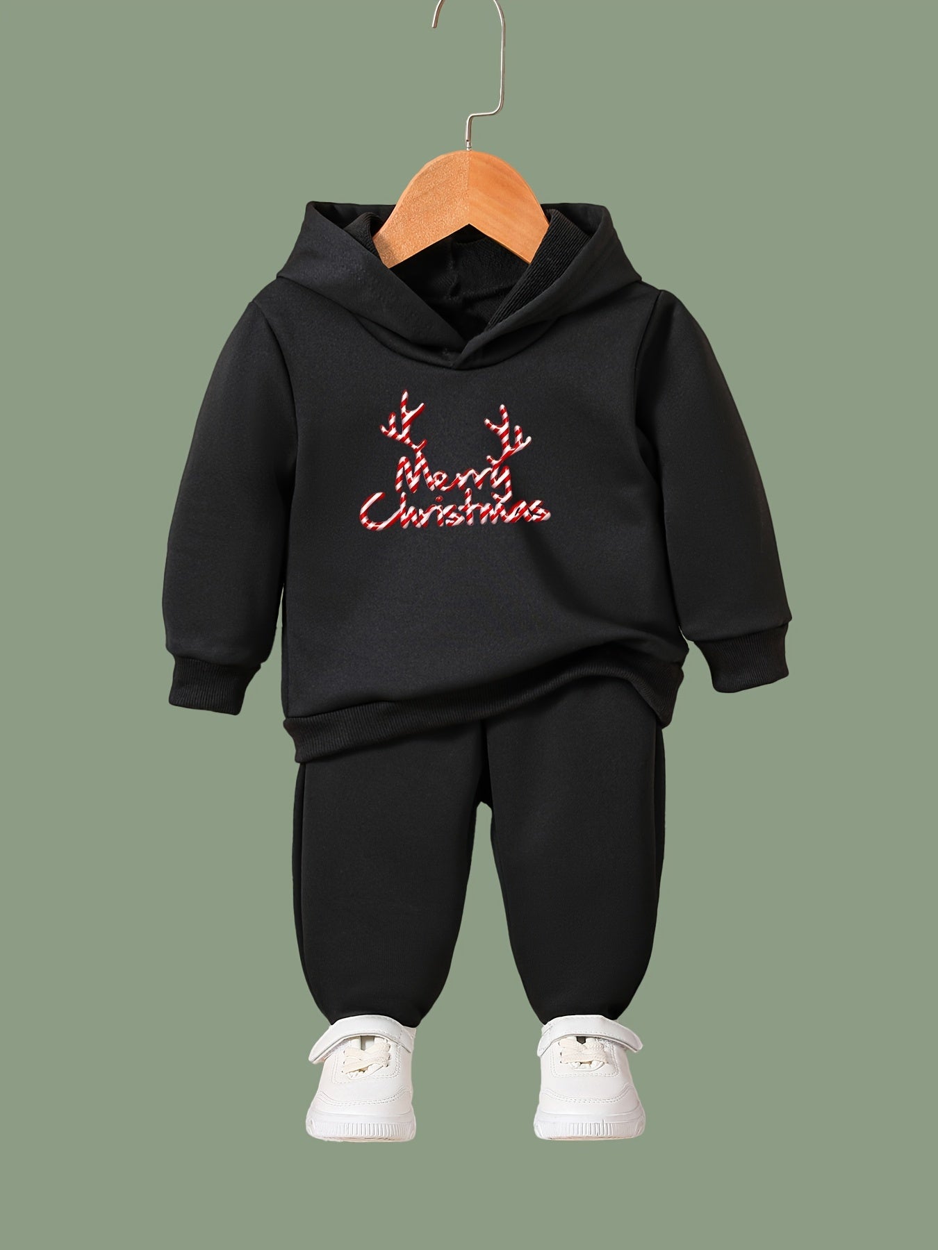 Girls Boys 2pcs Christmas Hooded Pullover Pants Set for Sports Spring Fall