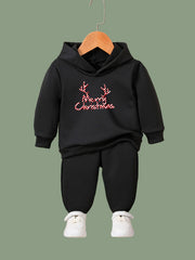 Girls Boys 2pcs Christmas Hooded Pullover Pants Set for Sports Spring Fall