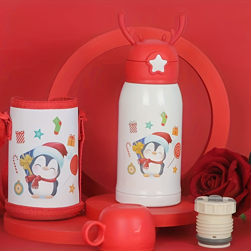 Christmas Deer Insulated Water Cup 500ml Cartoon Leakproof Straw Cup