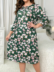 Nightdress Women's Floral Print Three Quarter Sleeve