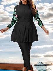 Colorblock Floral Print Peplum Tankini Set