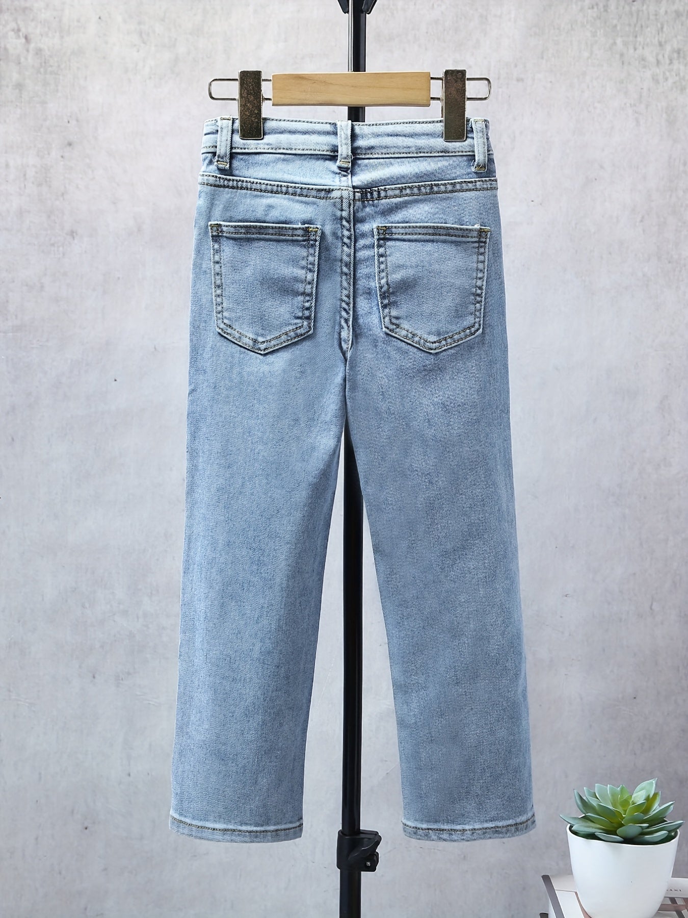 Girls Casual Straight Leg Jeans Regular Fit For Street Daily Outfit Kids Cloth