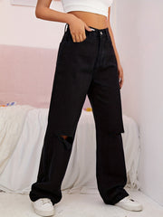 Solid Loose Wide Leg Jeans Women's Denim Pants