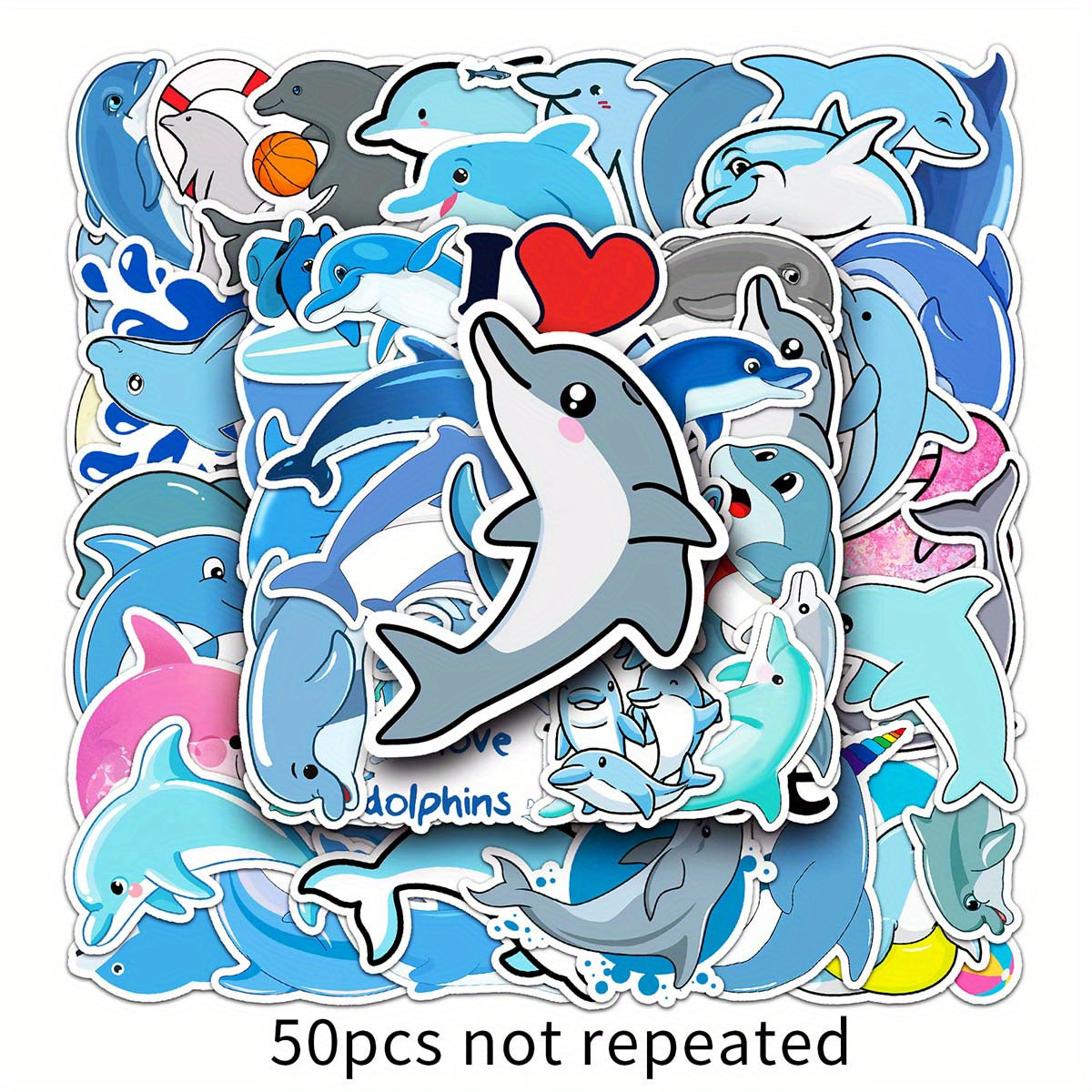 50pcs Dolphin Pattern Graffiti Waterproof Stickers For Water Bottles Laptop