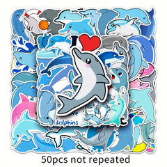 50pcs Dolphin Pattern Graffiti Waterproof Stickers For Water Bottles Laptop