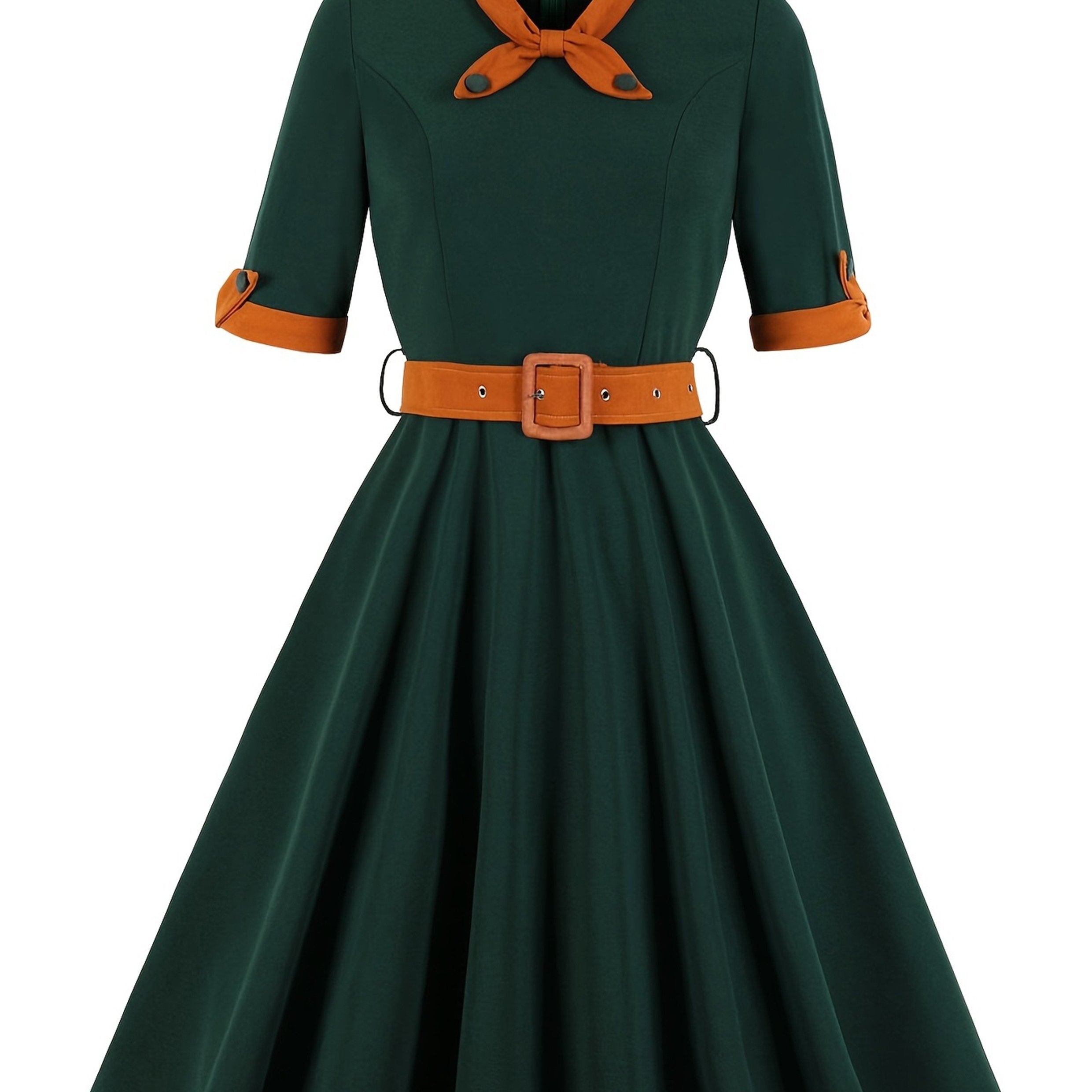 Retro Dress Women's Plus Bow Tie Flared A line Party Dress