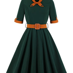 Retro Dress Women's Plus Bow Tie Flared A line Party Dress