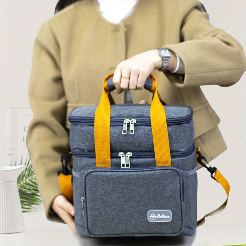 Stylish Insulated Lunch Bag Double Layer Waterproof Large Capacity
