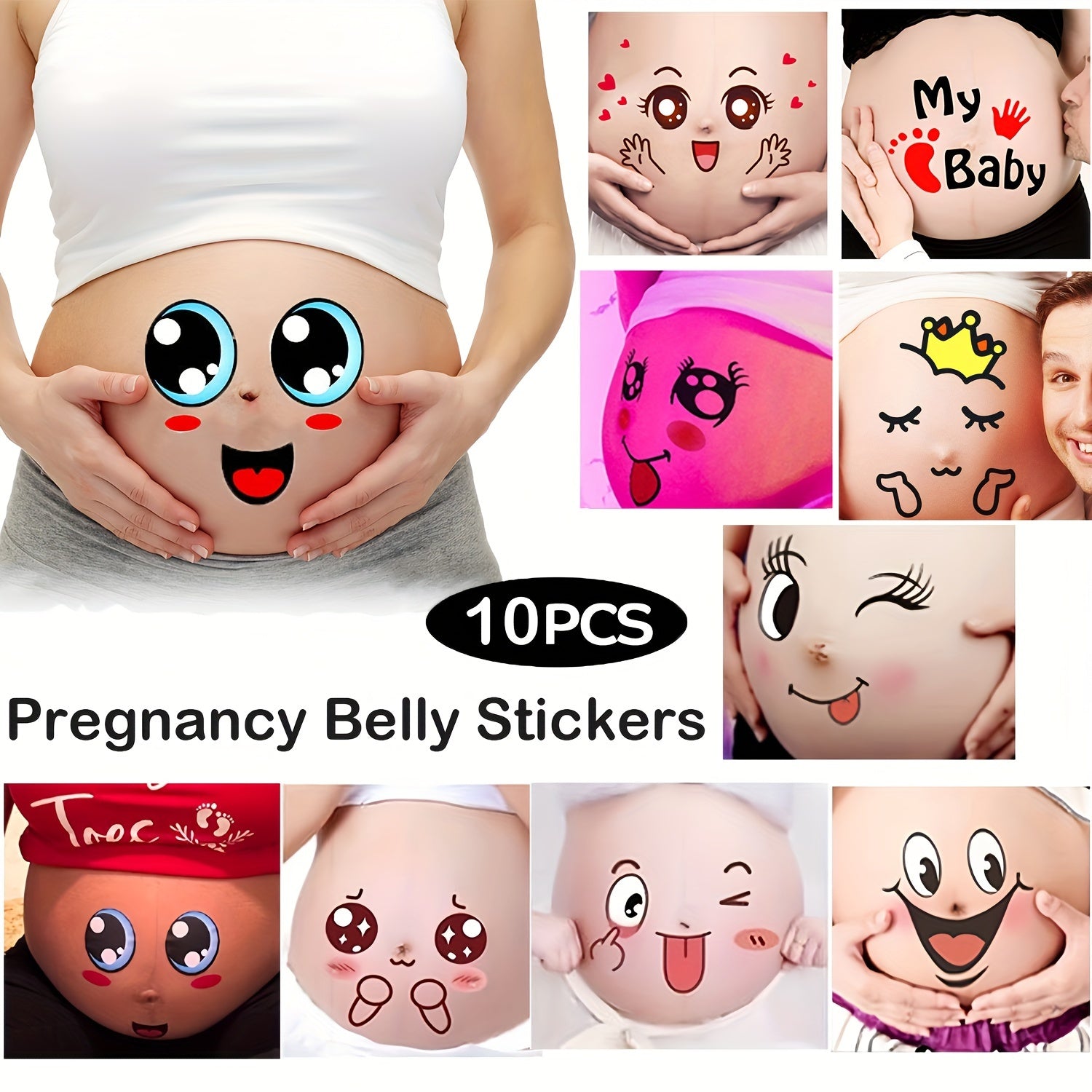 Maternity Pregnancy Belly Stickers Humorous Facial Expressions Photo Props