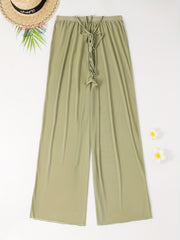 Mesh Cover Up Pants Tie Shoulders Elastic Waist Solid Maxi Beach Coverup