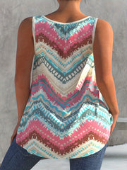 Plus Size Print Round Neck Tank Top - Stretch Vest