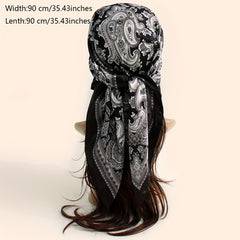 Classic Paisley Print Square Scarf Silk Bandana Vintage Satin Shawl