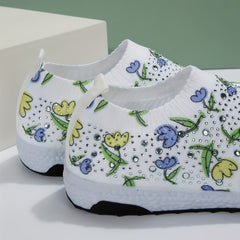 Women's Floral Rhinestone Running Shoes - Lightweight Sport Sneakers