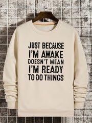 Funny Slogan Print Sweatshirt Men's Casual Graphic Crew Neck Pullover Sweatshirt