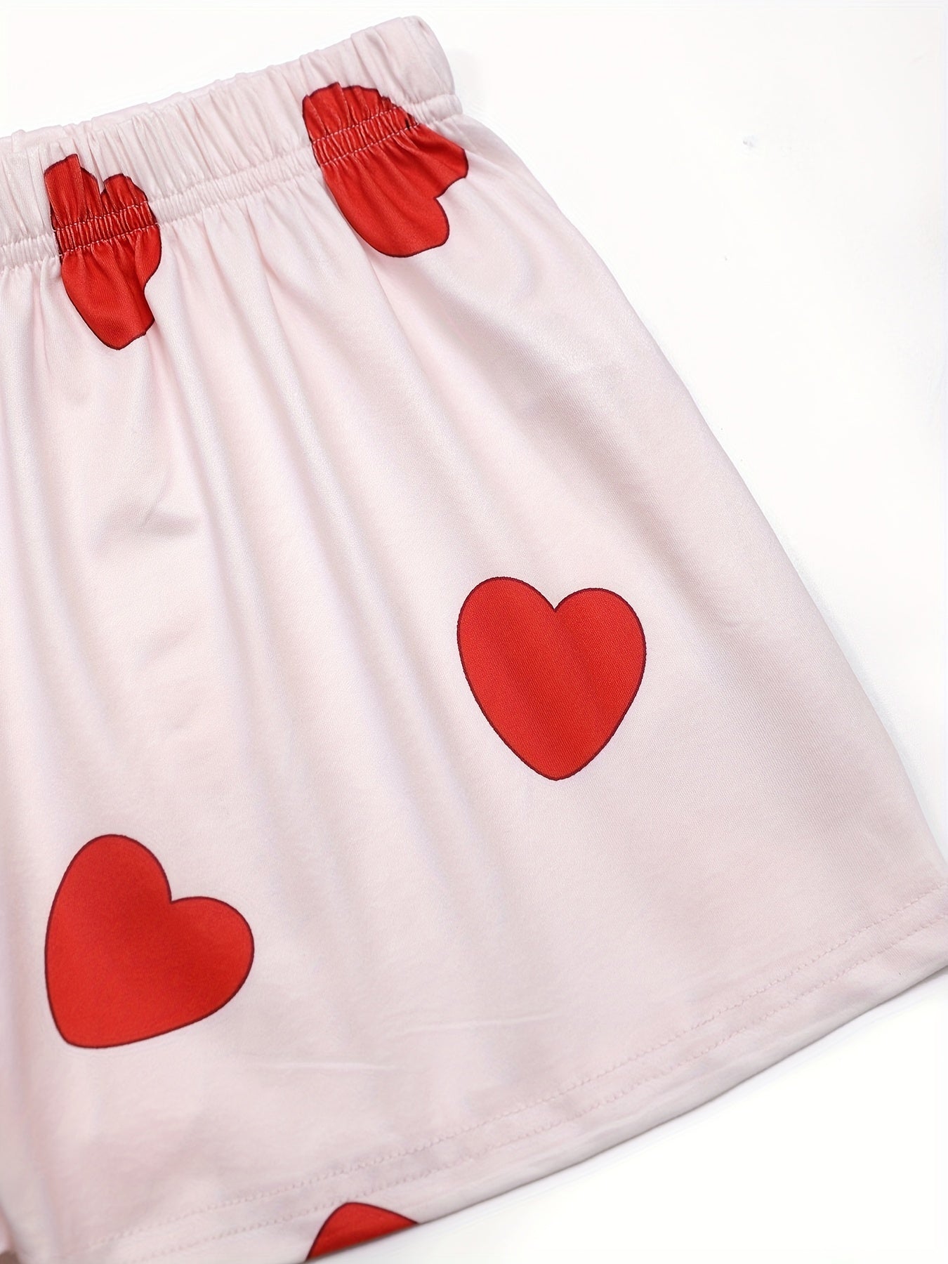 Heart Print Pajama Set Short Sleeve Top & Shorts