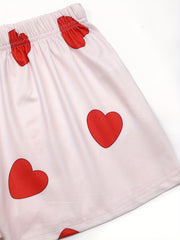 Heart Print Pajama Set Short Sleeve Top & Shorts