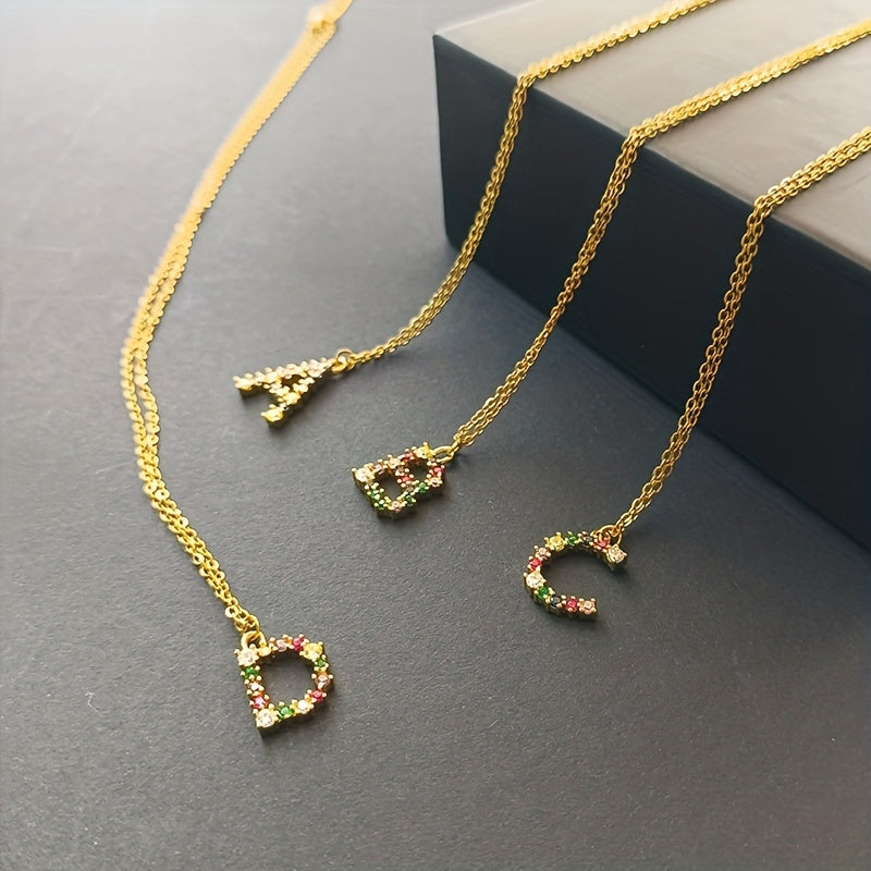 Colorful Crystal C Letter Pendant Necklace
