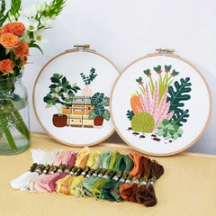 DIY Embroidery Material Bag - Green Plant & Home Theme