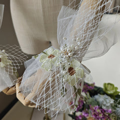 Floral Mesh Bridal Sleeve Covers with Wrist Corsage