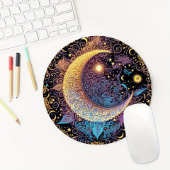 Sun and Moon Gaming Mouse Pad for Women Round Non-slip Rubber Mouse Mat