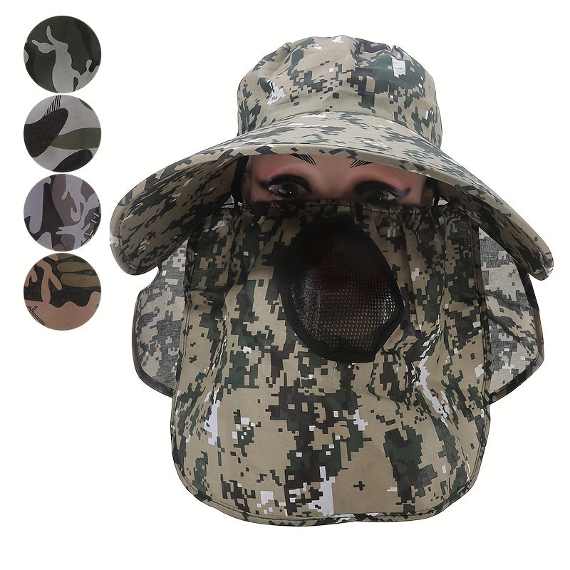 Camouflage Sun Hat with Face Cover for Outdoor Activities