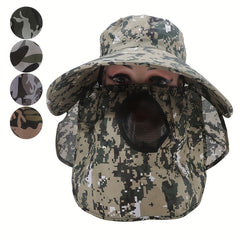 Camouflage Sun Hat with Face Cover for Outdoor Activities