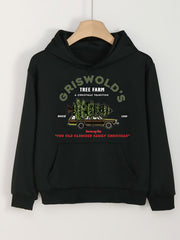 Girls Cartoon Christmas Tree On Car Pattern Long Sleeve Hooded Sweatshirt
