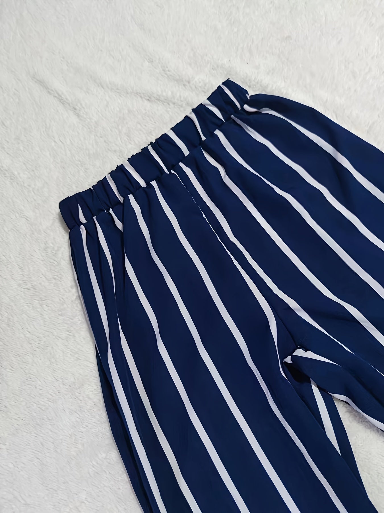 Stripe Print Wide Leg Pants Elastic Waist Casual Every Pants