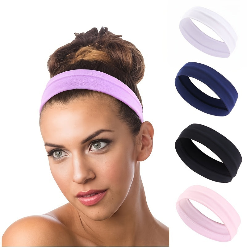 Solid Stretchy Sports Headband Non Slip Yoga Band Women's Sweatband