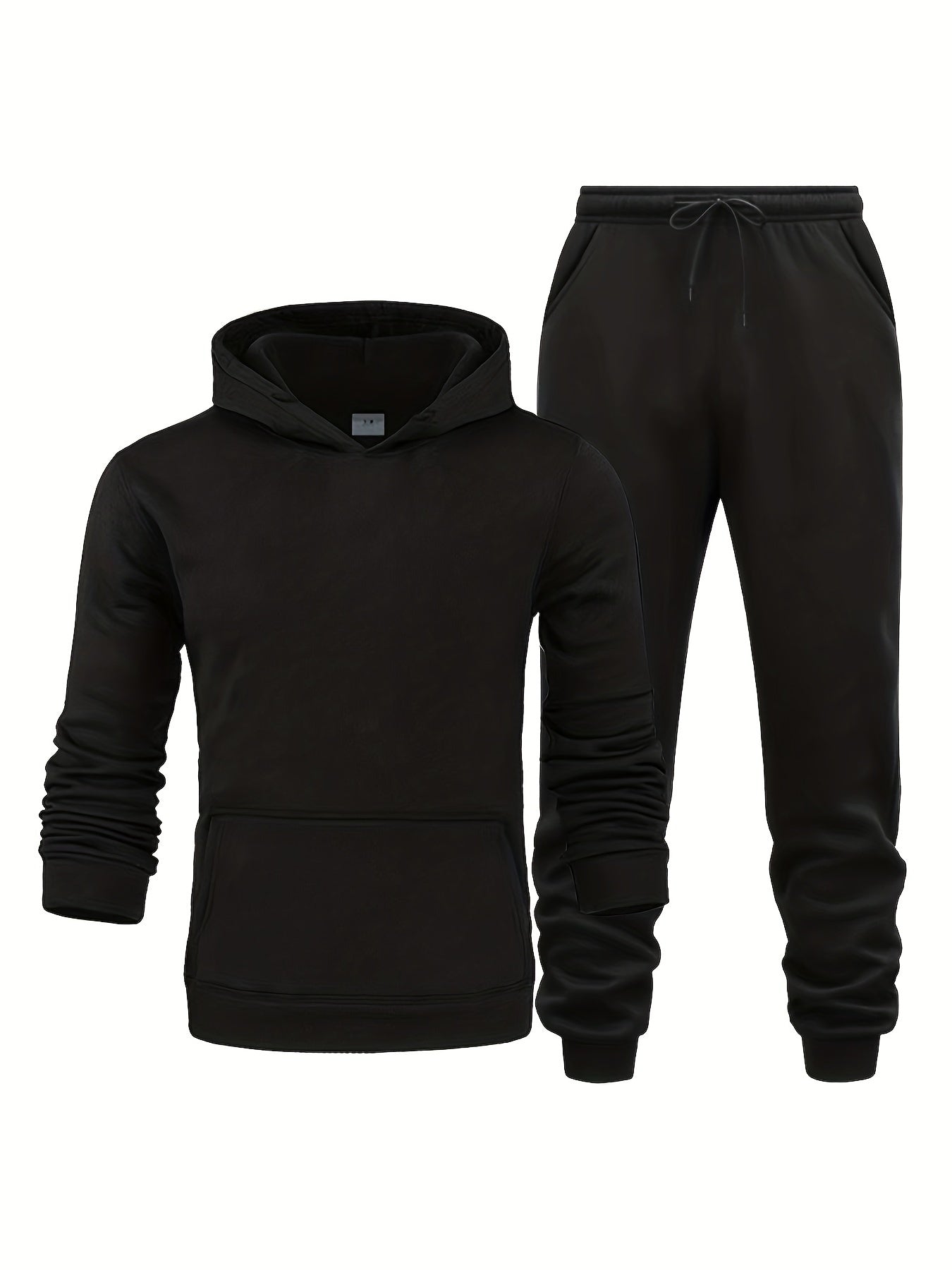 Men's Solid 2pcs Casual Loose Comfy Hoodie And Drawstring Waist Sweatpants Set