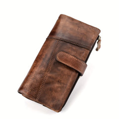 Women's RFID Blocking Wallet Brown Retro Style with Buckle Closure