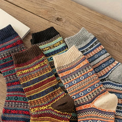 5 Pairs Geometric Print Socks Christmas Mid Tube Socks Women's Stockings