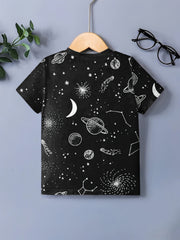 Galaxy Doodle Print Boy's T-shirt Kids Casual Breathable Summer Top