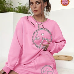 Slogan & Heart Print Sweatshirt & Shorts Set