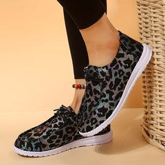 Leopard Print Boat Shoes Lace Up Lightweight Walking Shoes