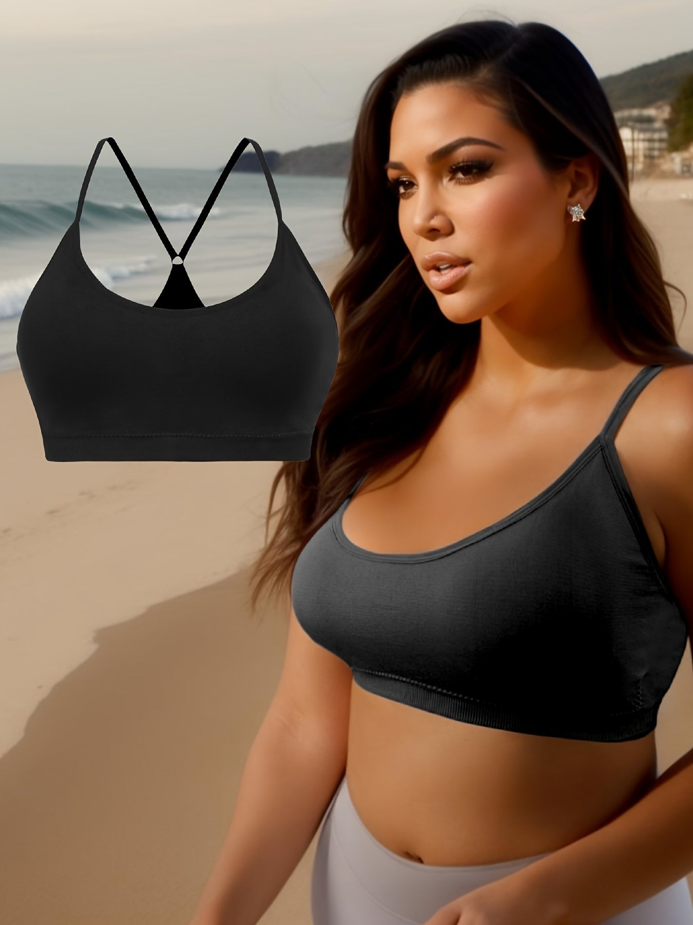 Plus Size Sports Bra Women's Scoop Neck Medium Stretch Fitness Bra