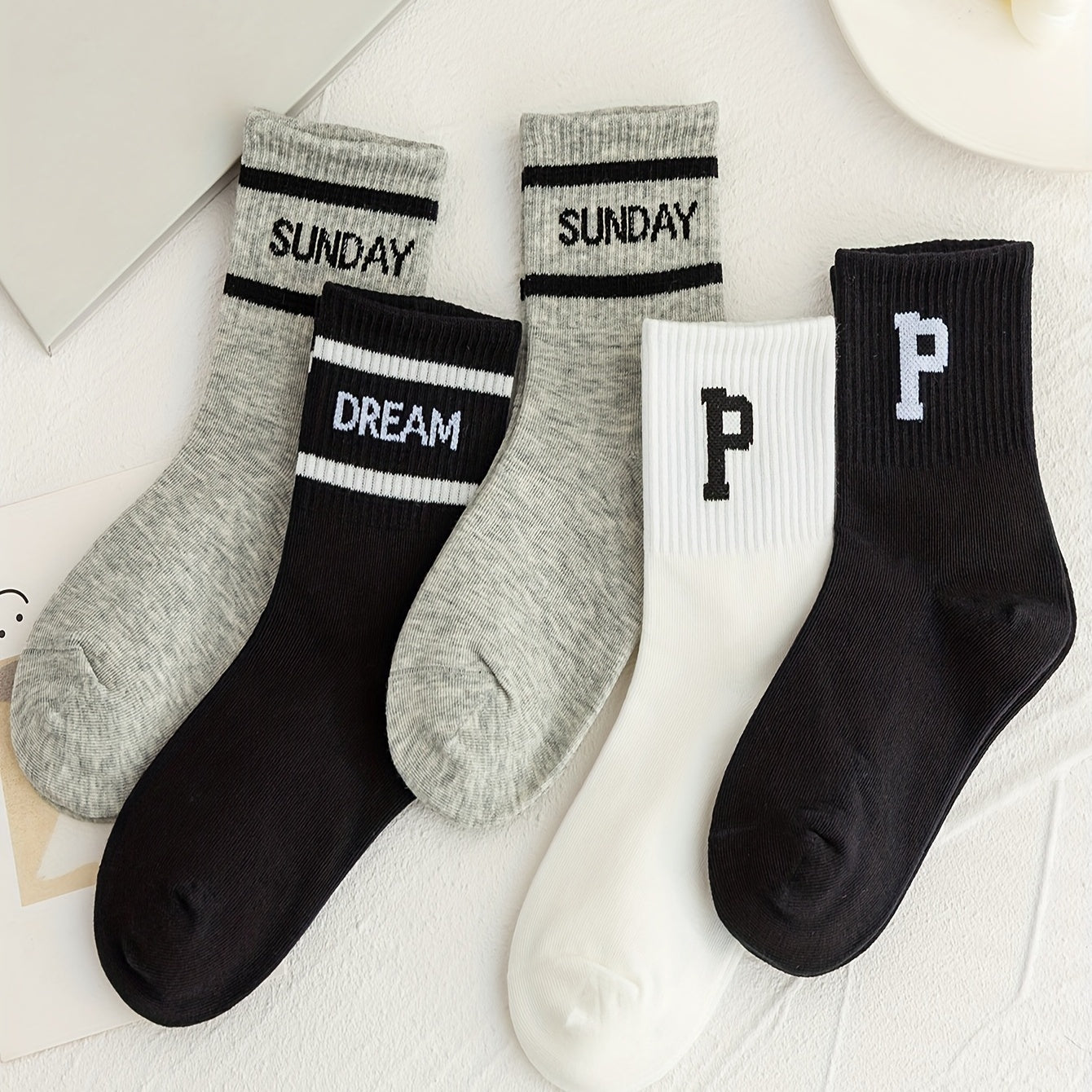 Boys Kids Letter P Print Socks Cotton Warm Crew Socks Children's Socks