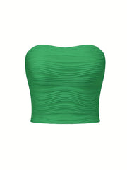 Wavy Textured Tube Top Off Shoulder Slim Top