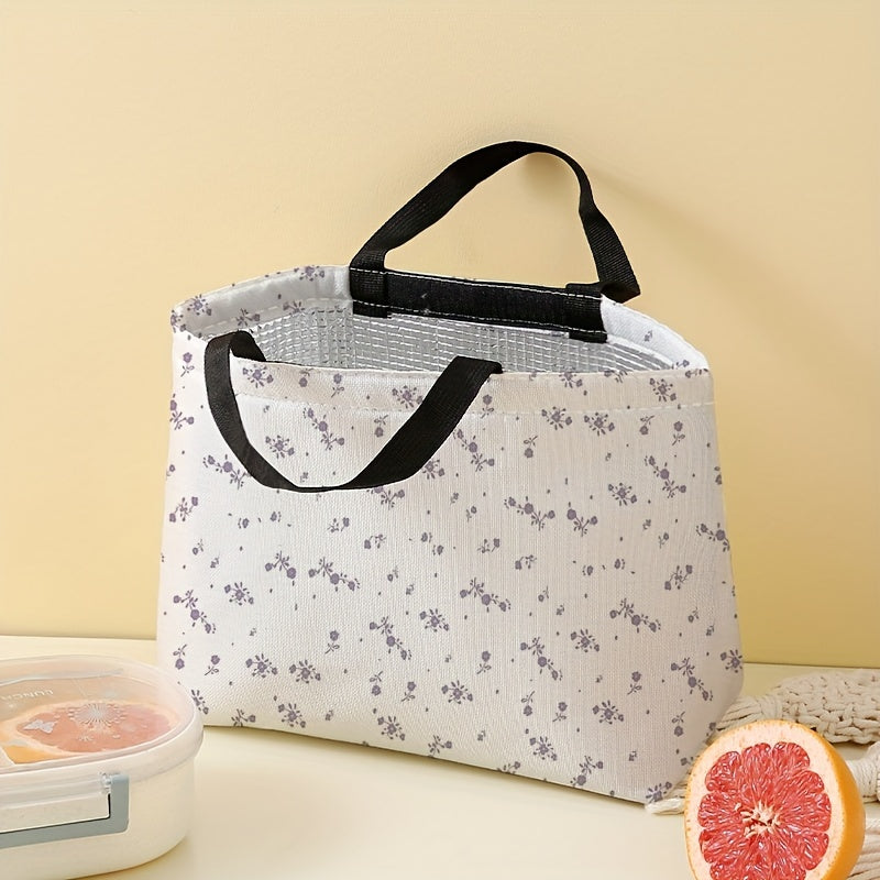 Flower Printed Insulated Lunch Bag Waterproof Large Capacity for Picnic