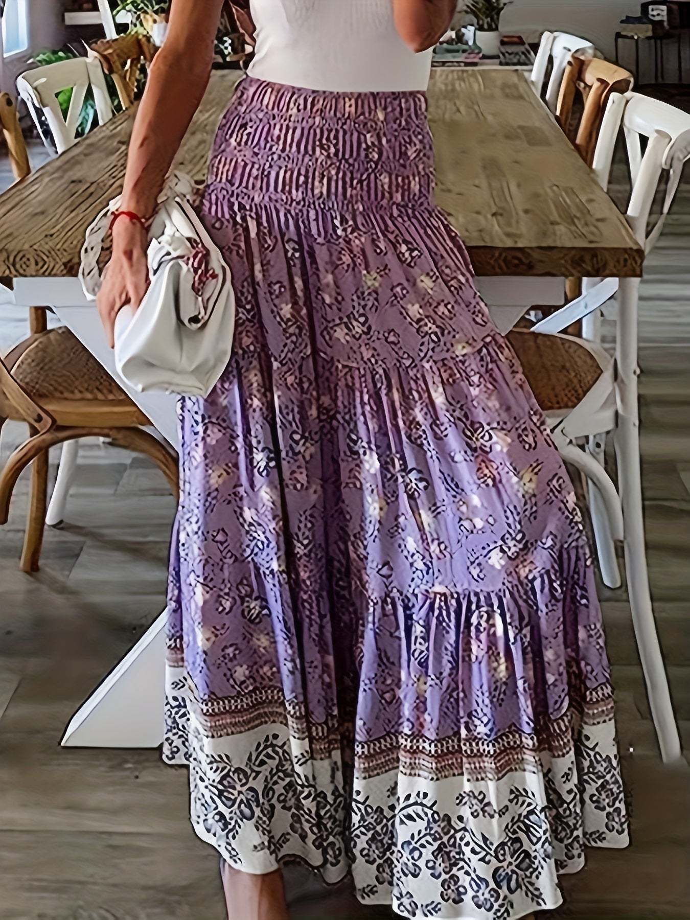 Floral Print Elastic High Rise Smock Skirt M