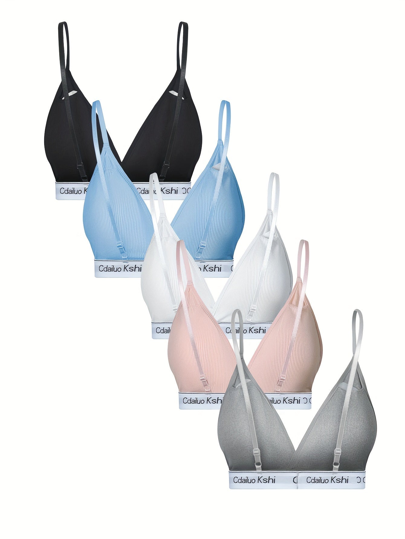 5 Wireless Ribbed Bras Women's Lingerie